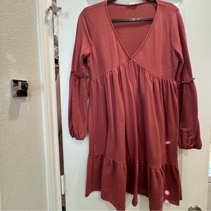 Altar'd State Long Sleeve Dress in Rust Red